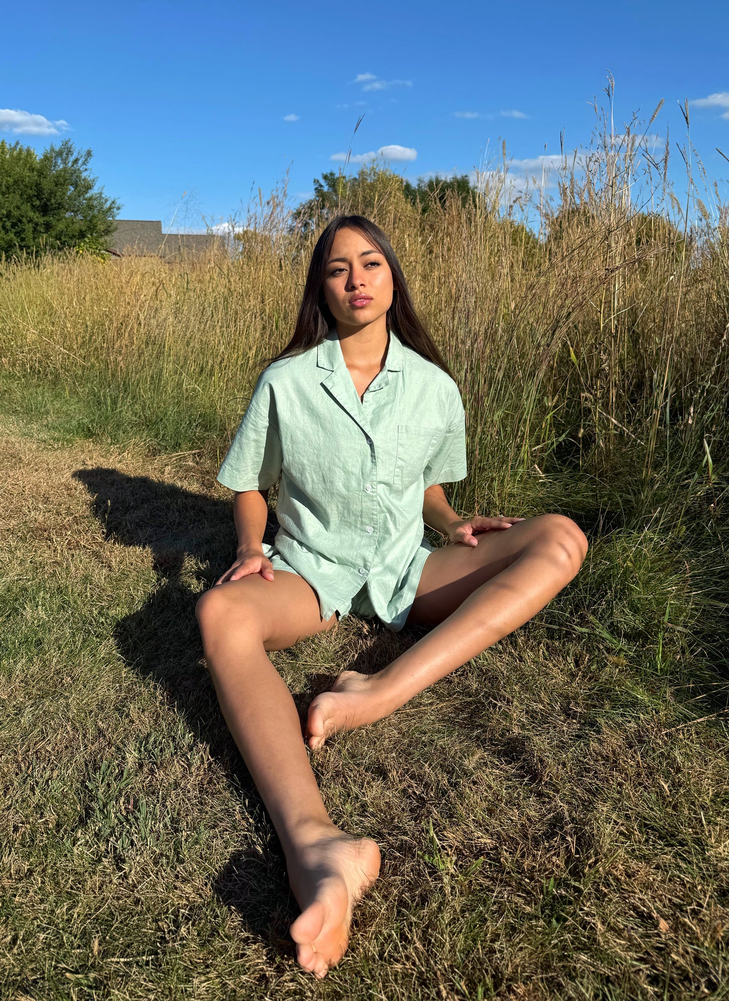 Klassic eM Mint Green Linen Set — Linen Short Sleeve & Short Sleepwear