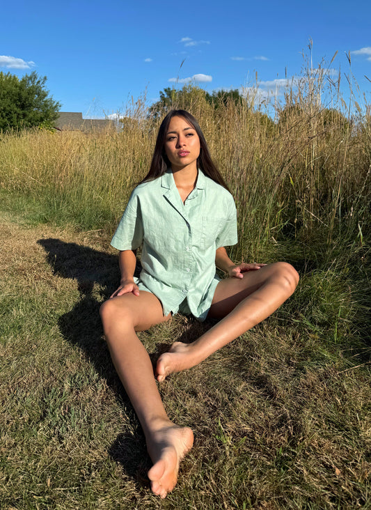 Klassic eM Mint Green Linen Set — Linen Short Sleeve & Short Sleepwear