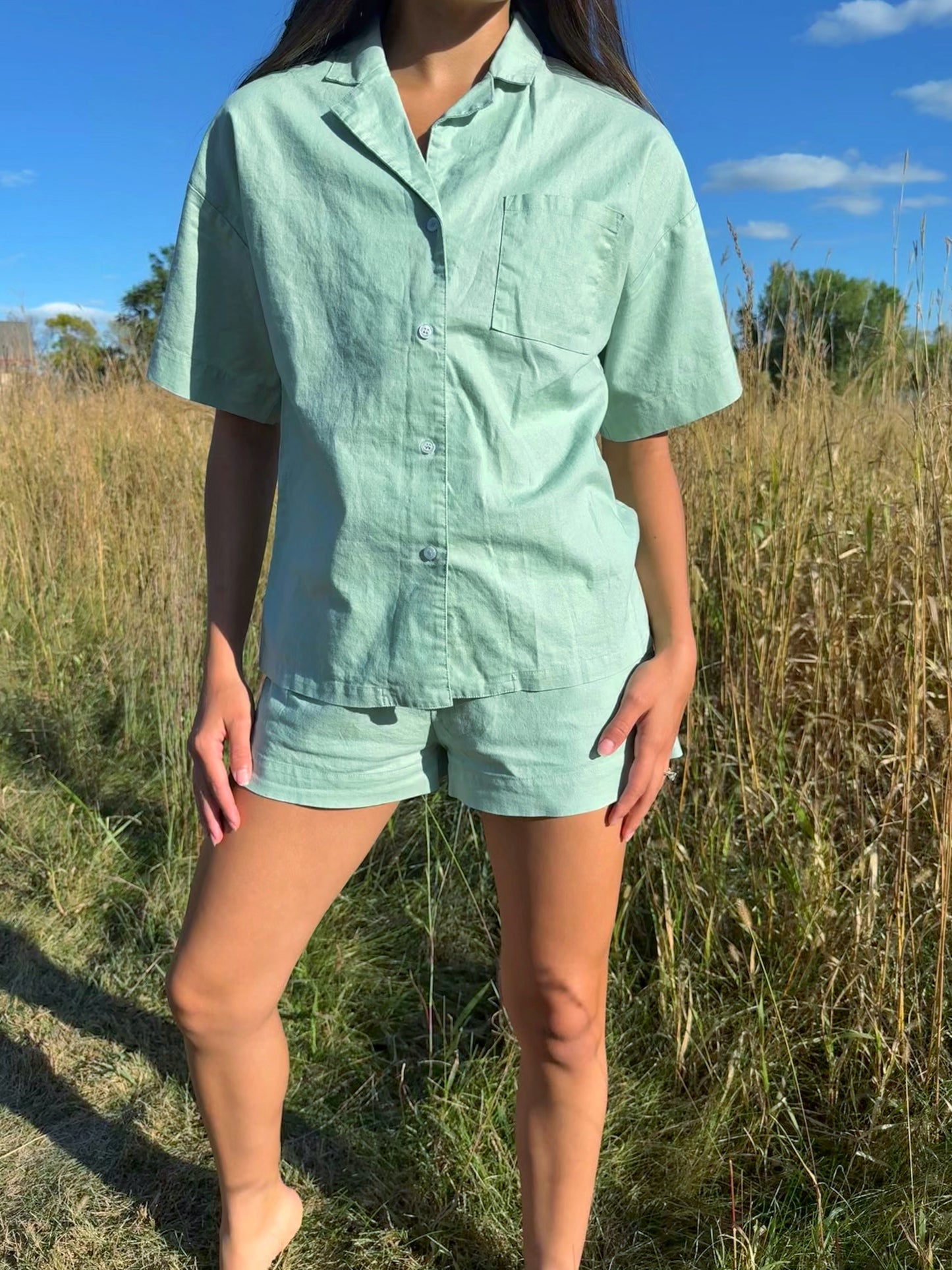 Klassic eM Mint Green Linen Set — Linen Short Sleeve & Short Sleepwear