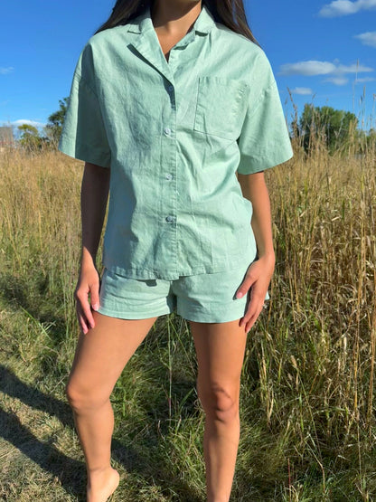Klassic eM Mint Green Linen Set — Linen Short Sleeve & Short Sleepwear
