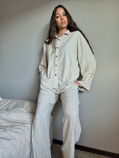 Klassic eM Beige Linen Matching Set— Neutral 100% Linen Two-Piece Outfit