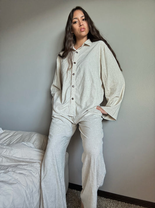 Klassic eM Beige Linen Matching Set— Neutral 100% Linen Two-Piece Outfit
