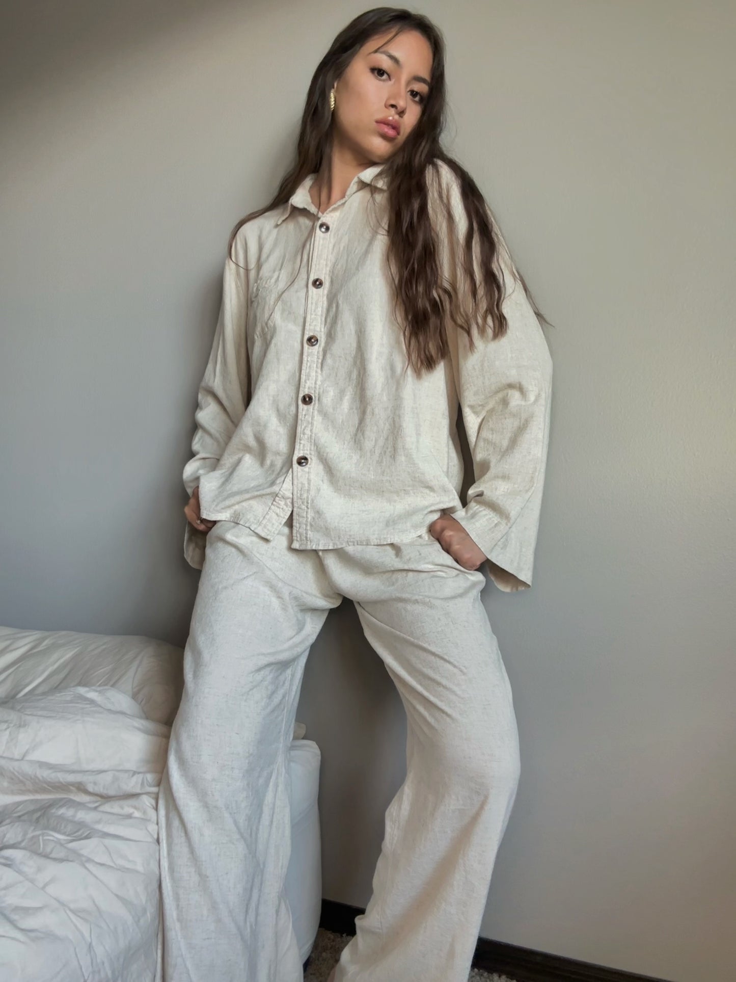 Klassic eM Beige Linen Matching Set— Neutral 100% Linen Two-Piece Outfit