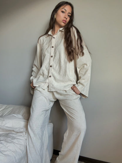 Klassic eM Beige Linen Matching Set— Neutral 100% Linen Two-Piece Outfit