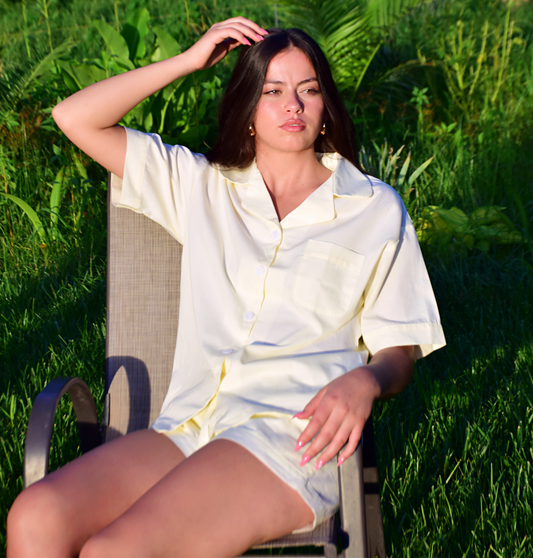 Klassic eM Yellow Cotton Sleepwear Set — 100% Cotton Short Sleeve & Short Pajama Set